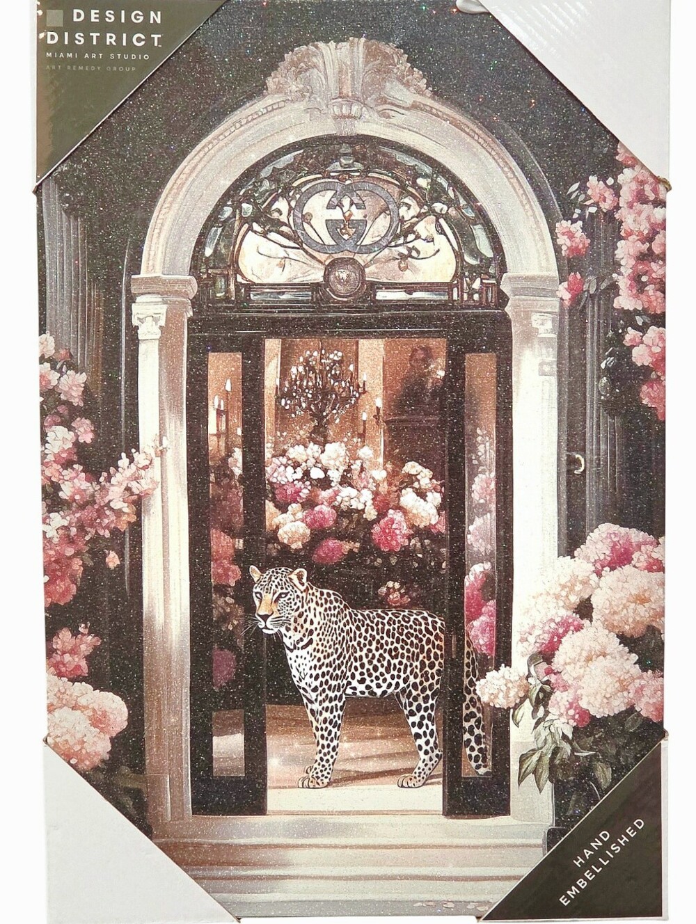 Design District Leopard Floral Gucci Doorway Hand Embellished Canvas Wall Decor